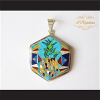 P Middleton Pineapple Hexagon Pendant Sterling Silver .925 Micro Inlays