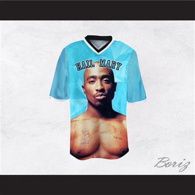 Tupac Shakur Makaveli 06 Hail Mary Light Blue Geometric Design Football Jersey