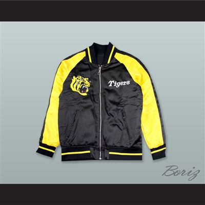 Hanshin Tigers Black and Yellow Varsity Letterman Satin Bomber Jacket