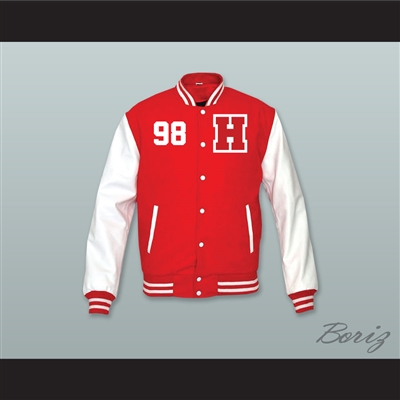 Hard Knock Life 98 Red Wool and White Lab Leather Varsity Letterman Jacket