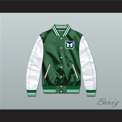 Hartford Whalers Green/ White Varsity Letterman Satin Bomber Jacket