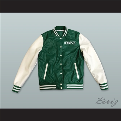 Hennessy Queens Bridge 95 Green and White Lab Leather Varsity Letterman Jacket