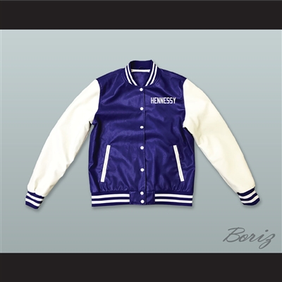 Hennessy Queens Bridge 95 Blue and White Lab Leather Varsity Letterman Jacket