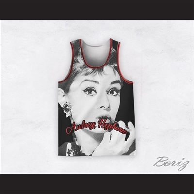 Audrey Hepburn 04 Smoking Cigarette Black and White Basketball Jersey