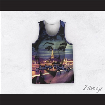 Audrey Hepburn 04 Smoking Cigarette Eiffel Tower at Night Basketball Jersey