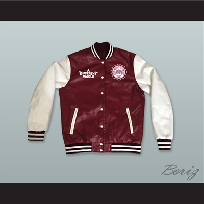 Hillman College Eagle Crest Maroon and White Lab Leather Varsity Letterman Jacket
