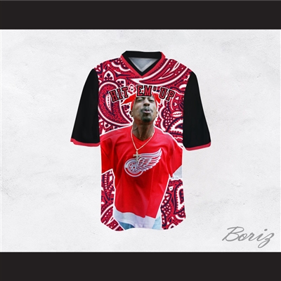 Tupac Shakur Makaveli 06 Hit Em' Up Red Bandana Style Football Jersey