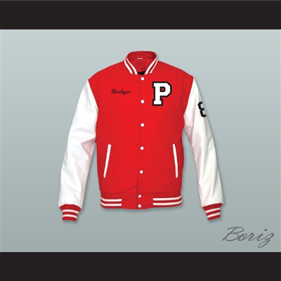 Hodges 8 Putnam Badgers High School Red Wool and White Lab Leather Varsity Letterman Jacket