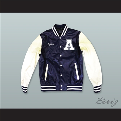 Hometown Legend Navy Blue and White Lab Leather Varsity Letterman Jacket