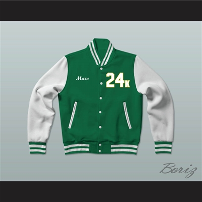 Hooligans 24 K Green and White Varsity Letterman Jacket-Style Sweatshirt