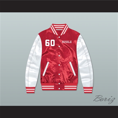 Nipsey Hussle 60 Crenshaw Red/ White Varsity Letterman Satin Bomber Jacket