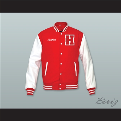 Hustler High School Red Wool and White Lab Leather Varsity Letterman Jacket