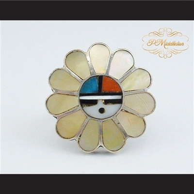 P Middleton Sterling Silver .925 Inlay Tewa Sun Ring
