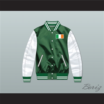 Ireland Green/ White Varsity Letterman Satin Bomber Jacket