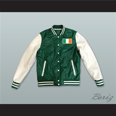 Ireland Green and White Lab Leather Varsity Letterman Jacket