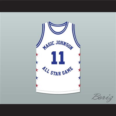 Isiah Thomas 11 Magic Johnson All Star Game White Basketball Jersey 1986 Midsummer Night's Magic Charity Event