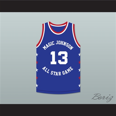 Mark Jackson 13 Magic Johnson All Star Game Blue Basketball Jersey 1988 Midsummer Night's Magic Charity Event