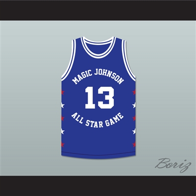 Mark Jackson 13 Magic Johnson All Star Game Blue Basketball Jersey 1989 Midsummer Night's Magic Charity Event