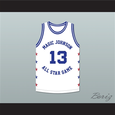 Mark Jackson 13 Magic Johnson All Star Game White Basketball Jersey 1990 Midsummer Night's Magic Charity Event