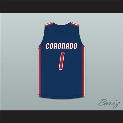Jaden Hardy 1 Coronado High School Cougars Navy Blue Basketball Jersey 2