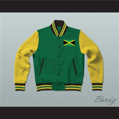 Jamaica Green Varsity Letterman Jacket-Style Sweatshirt