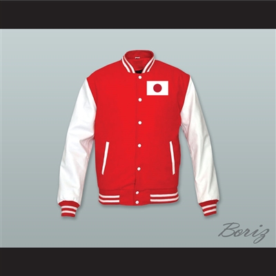 Japan Red Wool and White Lab Leather Varsity Letterman Jacket