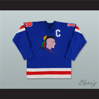 Jeff Carlson 18 Muskegon Mohawks Blue Hockey Jersey