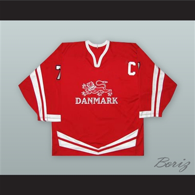 Jesper Damgaard 7 Denmark National Team Red Hockey Jersey