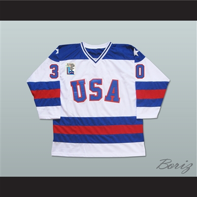 1980 Miracle On Ice Team USA Jim Craig 30 Hockey Jersey White with Patch