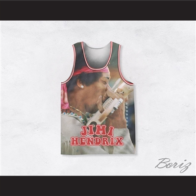 Jimi Hendrix 10 Playing Guitar with Mouth Basketball Jersey