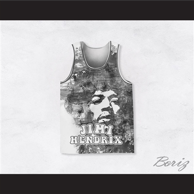 Jimi Hendrix 10 Black and White Drawing Basketball Jersey