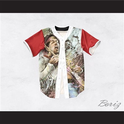 Jimi Hendrix 13 Red Sleeve Guitar Design Baseball Jersey