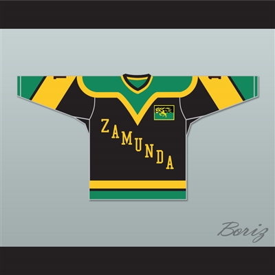 Prince Akeem Joffer 1 Zamunda Black Hockey Jersey with Flag Patch