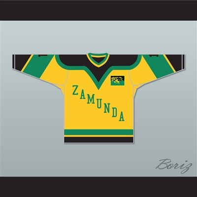Prince Akeem Joffer 1 Zamunda Yellow Hockey Jersey with Flag Patch