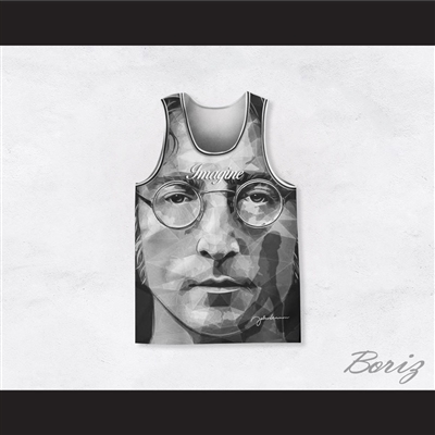 John Lennon 10 Imagine Black and White Geometric Design Portrait Basketball Jersey