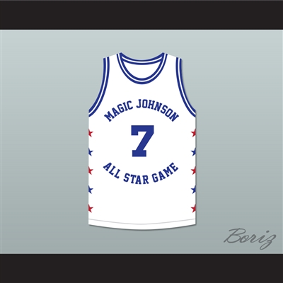 Kevin Johnson 7 Magic Johnson All Star Game White Basketball Jersey 1989 Midsummer Night's Magic Charity Event