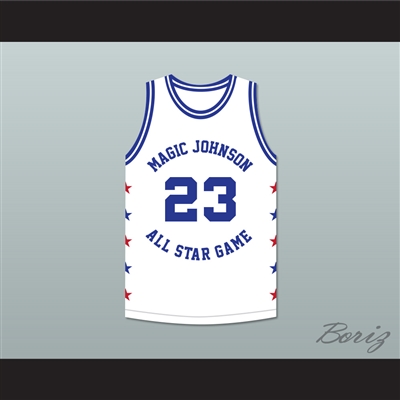 Michael Jordan 23 Magic Johnson All Star Game White Basketball Jersey 1989 Midsummer Night's Magic Charity Event