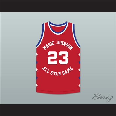 Michael Jordan 23 Magic Johnson All Star Game Red Basketball Jersey 1990 Midsummer Night's Magic Charity Event