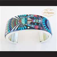 P Middleton Kachina Sun Cuff Bracelet Sterling Silver .925 with Micro Inlay Stones