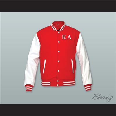 Kappa Alpha Society Fraternity Red Wool and White Lab Leather Varsity Letterman Jacket