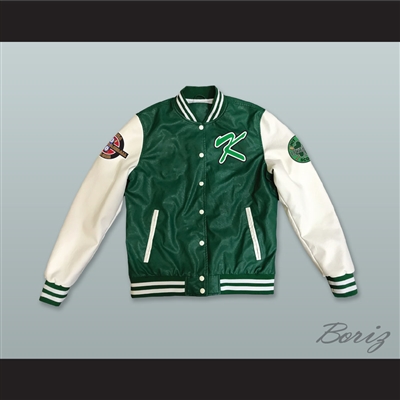 Kekambas Baseball Hardball Green and White Lab Leather Varsity Letterman Jacket 4