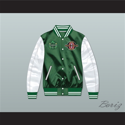 Kekambas Green/ White Varsity Letterman Satin Bomber Jacket 2