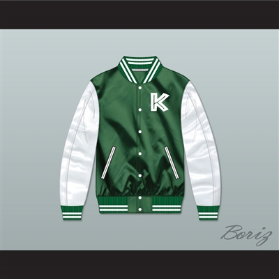 Kekambas Green/ White Varsity Letterman Satin Bomber Jacket 3