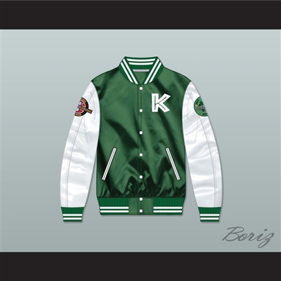 Kekambas Green/ White Varsity Letterman Satin Bomber Jacket 5