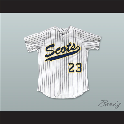Clayton Kershaw 23 Highland Park High School Scots White Pinstriped Baseball Jersey 2