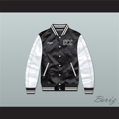 Kingpin Cartel Community College Black/ White Varsity Letterman Satin Bomber Jacket