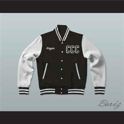 Kingpin Cartel Community College Black Varsity Letterman Jacket-Style Sweatshirt