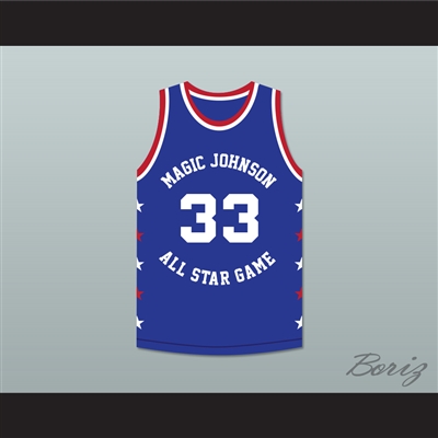 Larry Bird 33 Magic Johnson All Star Game Blue Basketball Jersey 1986 Midsummer Night's Magic Charity Event