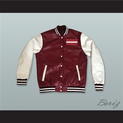 Latvia Maroon and White Lab Leather Varsity Letterman Jacket