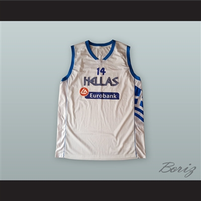 Lazaros Papadopoulos 14 Greece White Basketball Jersey